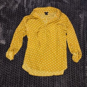 Mustard colored polka dot blouse